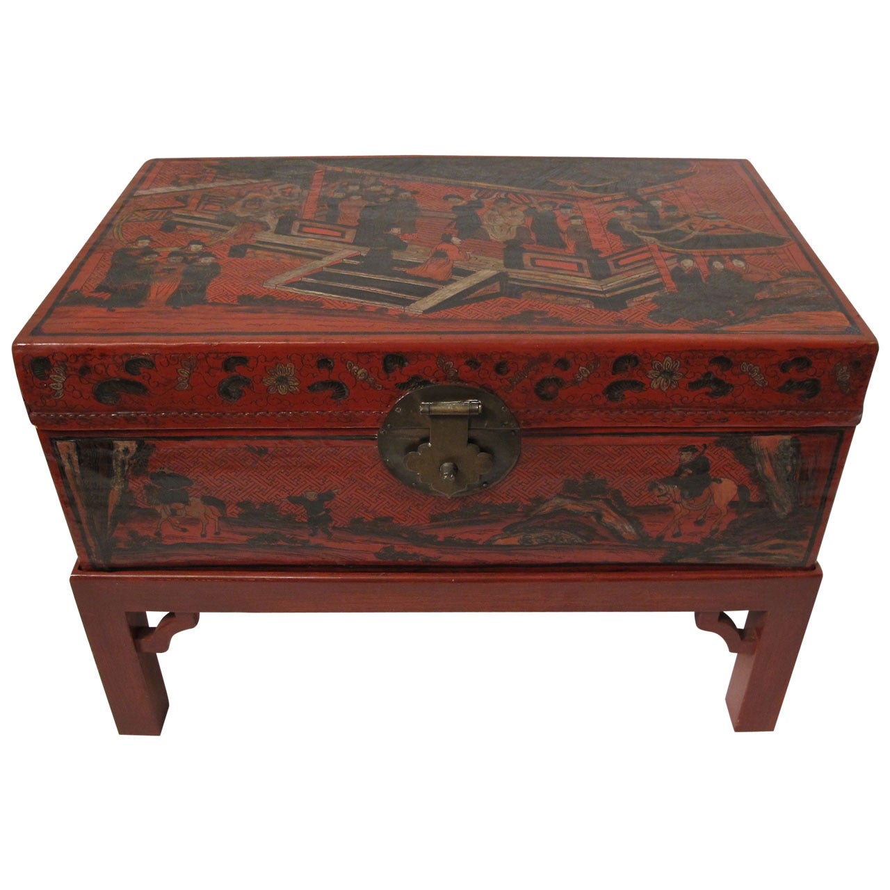 Chinese Red Lacquered Pigskin Trunk