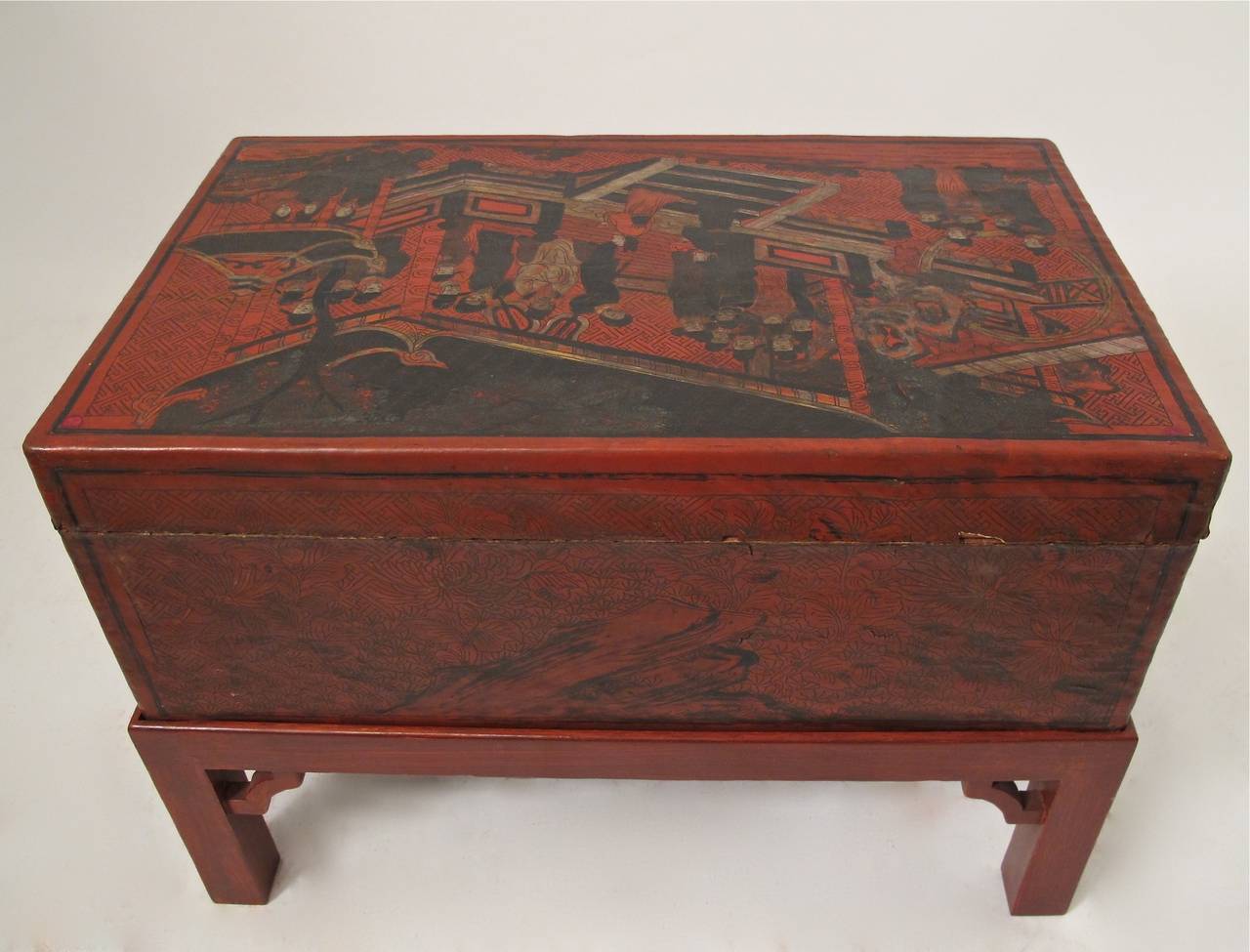 Chinese Red Lacquered Pigskin Trunk 1