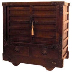19th Century Japanese Wheeled Merchant Tansu Chest 2