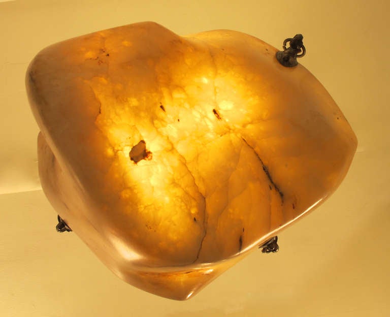 Hand-Carved Organic Modern Amber Alabaster Pendant Light Fixture, 20th Century