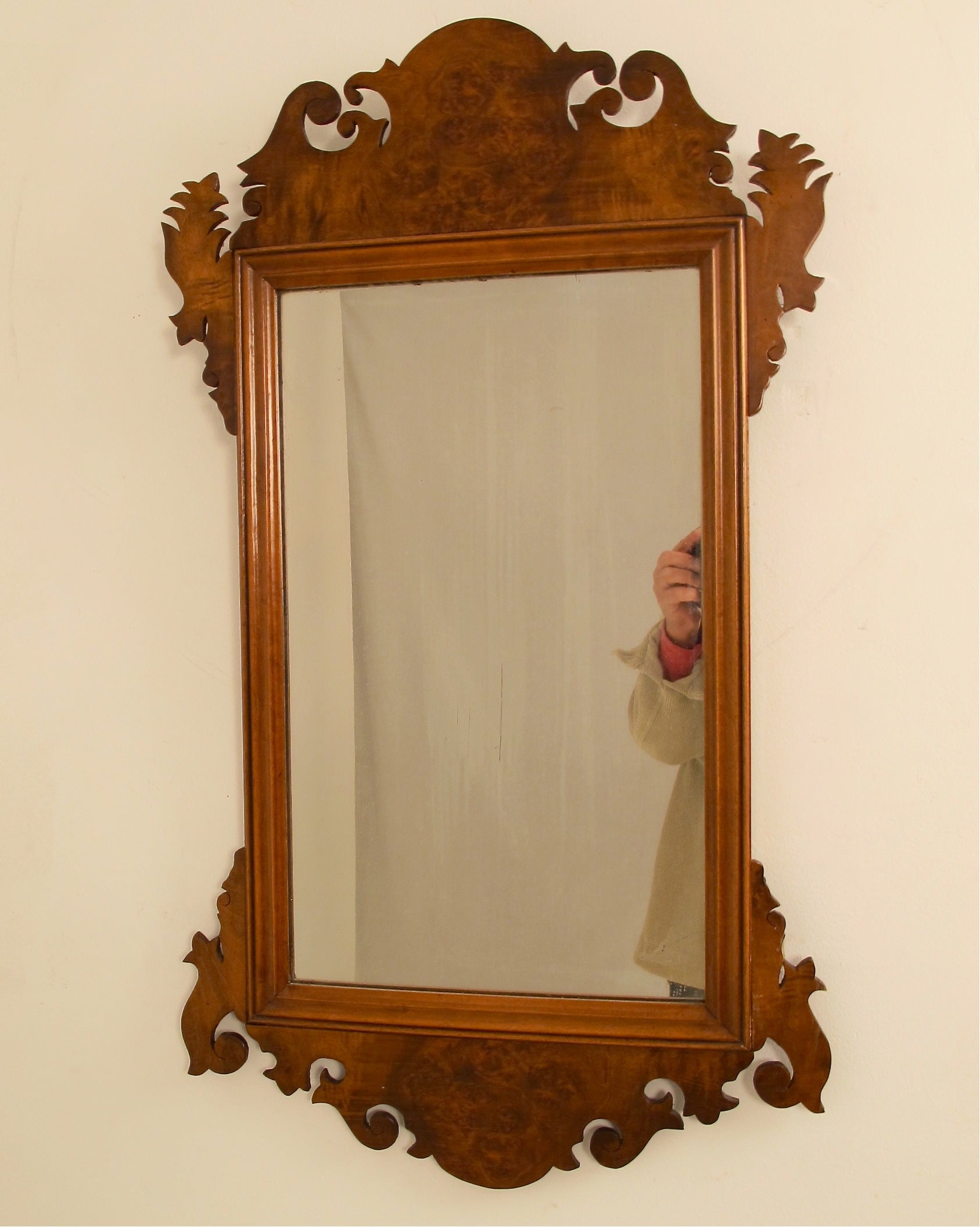 Chippendale Style Burled Walnut Mirror