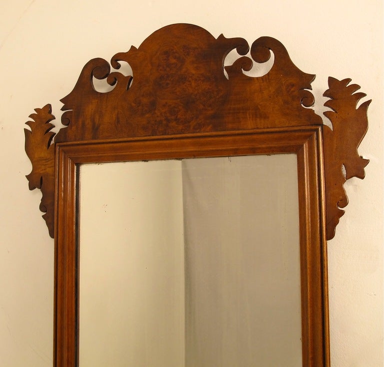 Chippendale Style Burled Walnut Mirror In Good Condition In San Francisco, CA