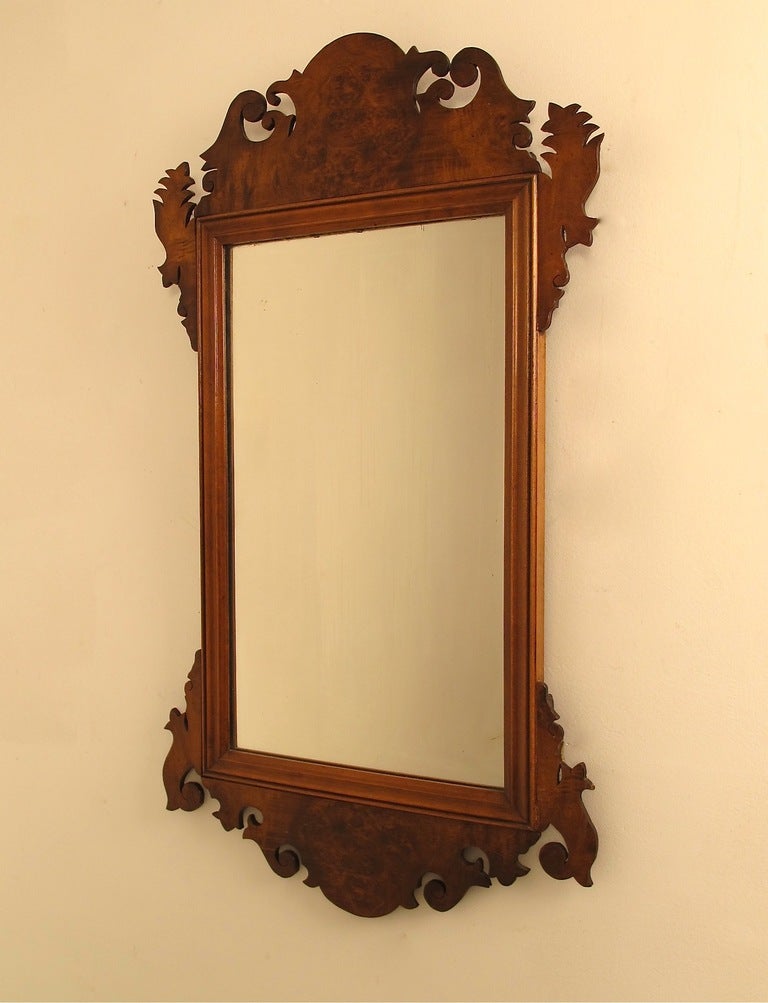 20th Century Chippendale Style Burled Walnut Mirror