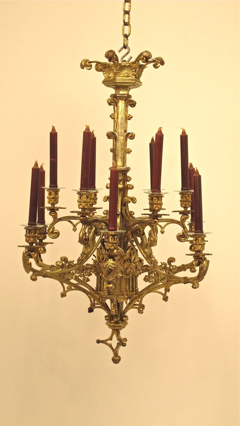 Gilt Bronze Gothic Revival Chandelier For Sale at 1stdibs