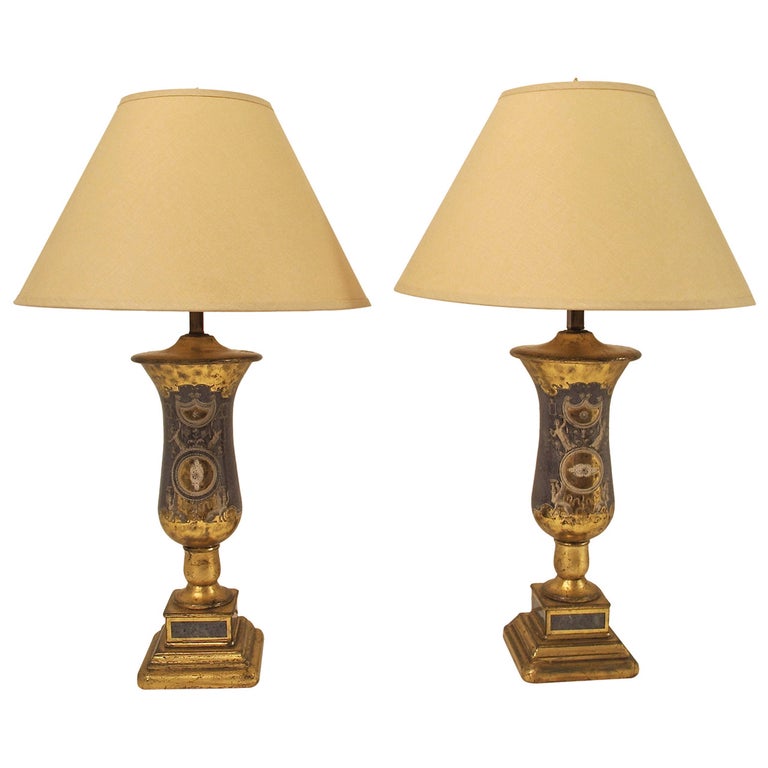 Pair of Italian Églomisé Lamps For Sale at 1stDibs