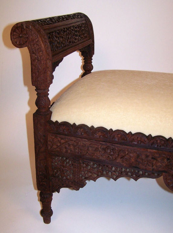 Anglo-Indian Carved Wood Bench In Excellent Condition In San Francisco, CA