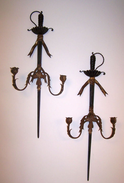 Pair of Large Tole Sword Sconces
