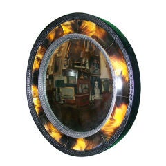 Large Convex Fisheye Mirror in Genuine Steer Horn and Wood Frame
