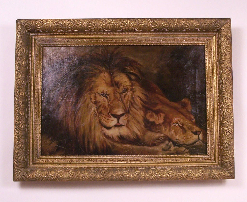 lion lioness painting