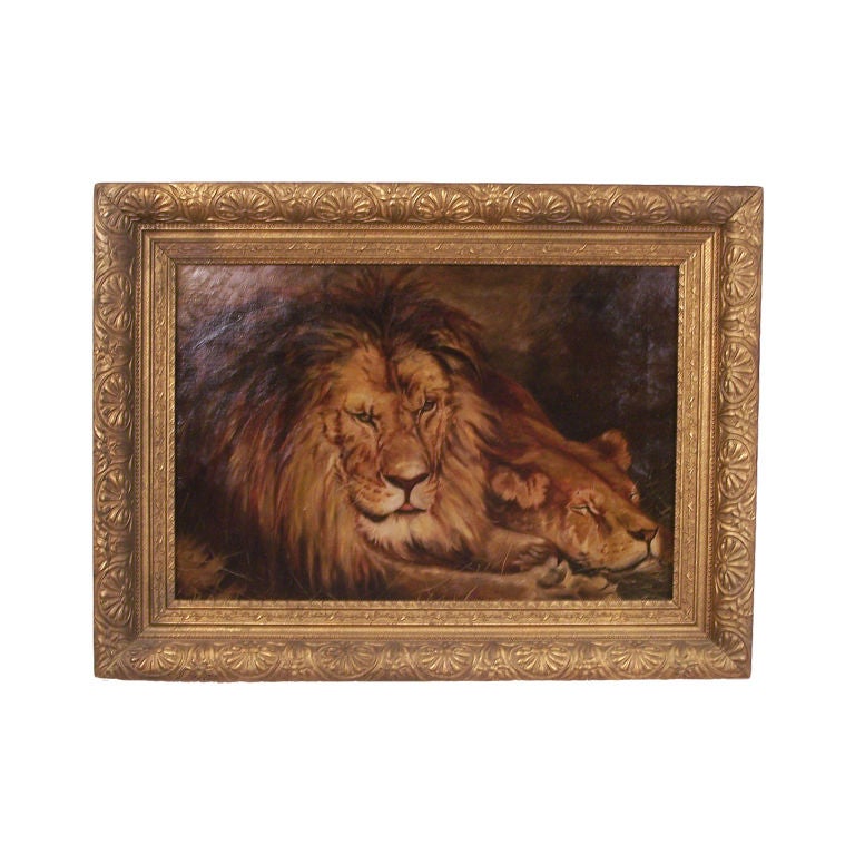 Lion and Lioness Oil Painting