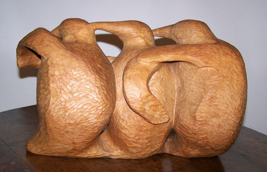 Wonderful! Unsigned, hand-carved hardwood sculpture of three penguins. Estimated age of this piece from the 1920s-1950s.