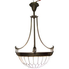 Brass and Leaded Glass Light Fixture