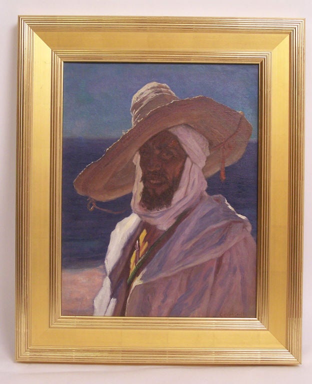 Oil on canvas portrait in giltwood frame, signed Gordon Coutts (b.1868-d.1937.)

Born in Glasgow, Scotland on Oct. 3, 1868, Gordon Coutts studied art in Glasgow, London and in Paris at Académie Julian under Lefebvre, Fleury and Rossi. 

After
