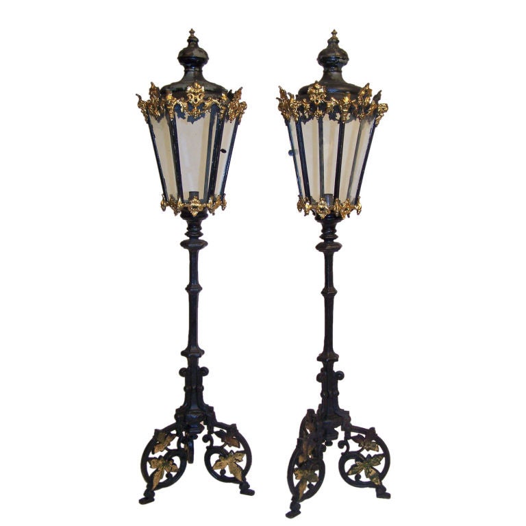 Highly Unusual Pair of 19thC Candle Lanterns