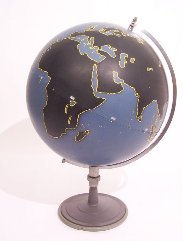 Large vintage painted metal globe made by Genoyer Geppert Co. Chicago Il.