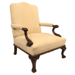 Carved English Mahogany Library Chair