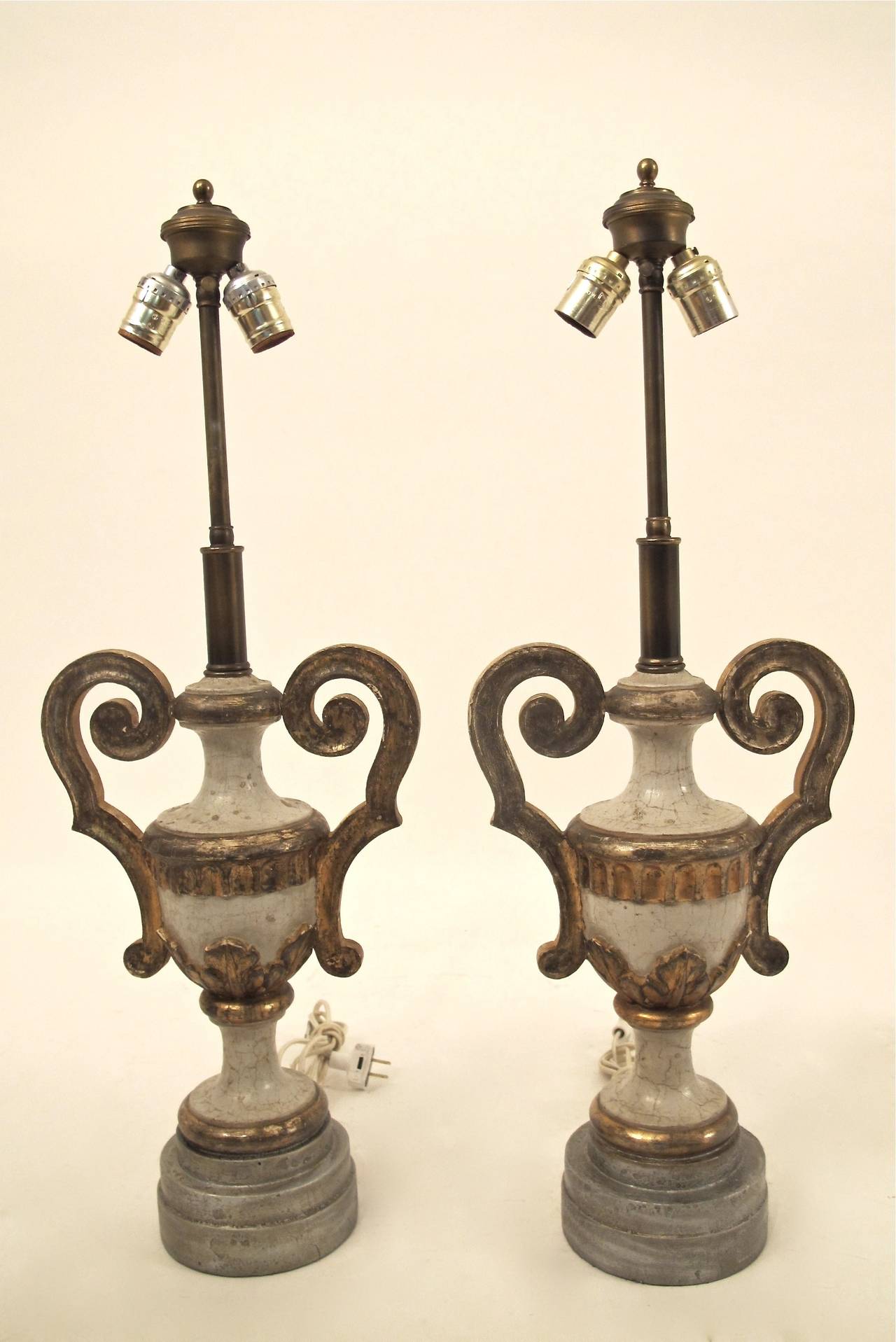 Carved Pair of 18th Century Italian Urn Lamps