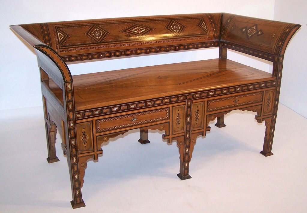 19th Century Syrian Walnut with Inlay Bench In Excellent Condition In San Francisco, CA