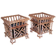 Vintage Pair of Bamboo Planters