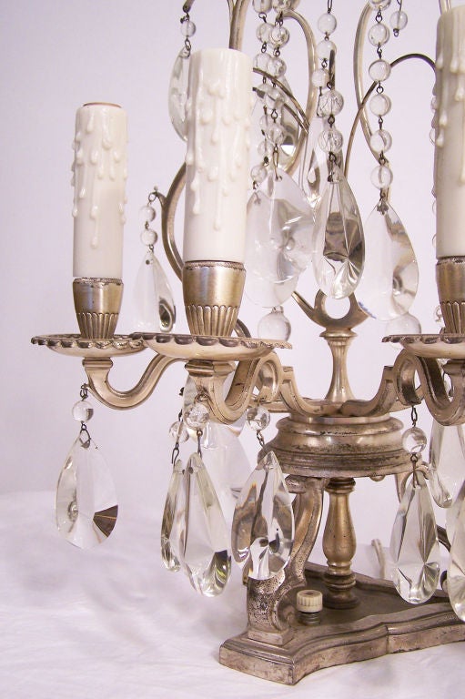 Pair of Silver-Plated Girandoles Table or Mantle Lamps, Early 20th Century In Good Condition For Sale In San Francisco, CA