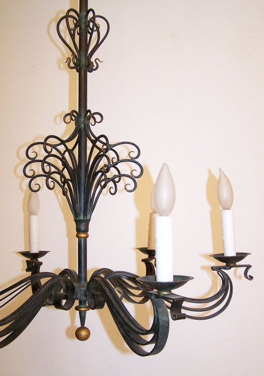 20th Century French Wrought Iron Chandelier Light Fixture For Sale