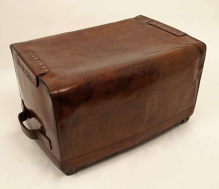 Large English Leather Touring Trunk 19th Century 1