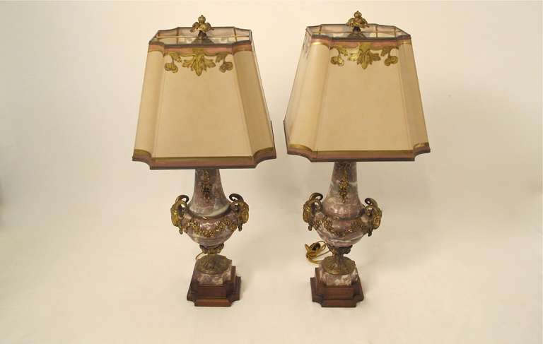 Gilt 19th Century French Marble Lamps