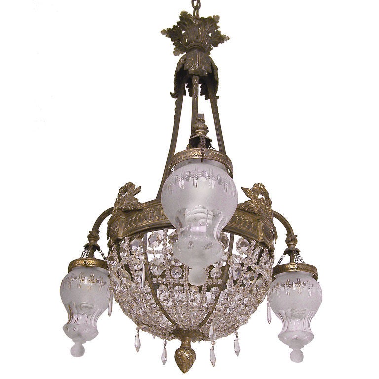 Brass, Cut Glass and Crystal Chandelier, French 19th Century For Sale