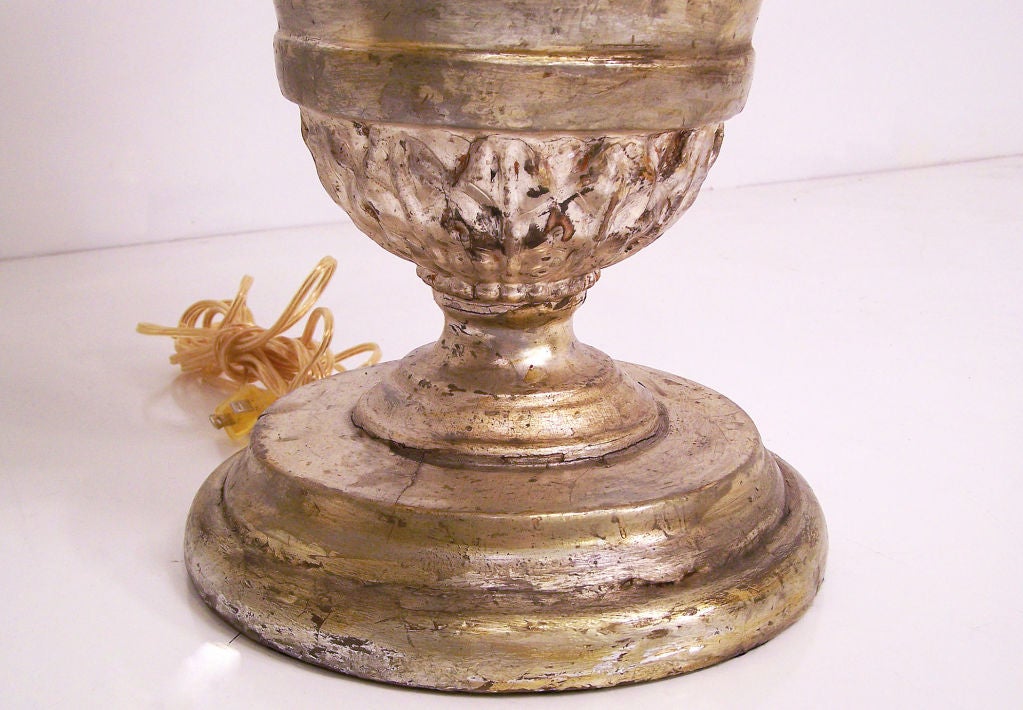 Carved 18th Century Silver Gilt Wood Urn Lamps For Sale