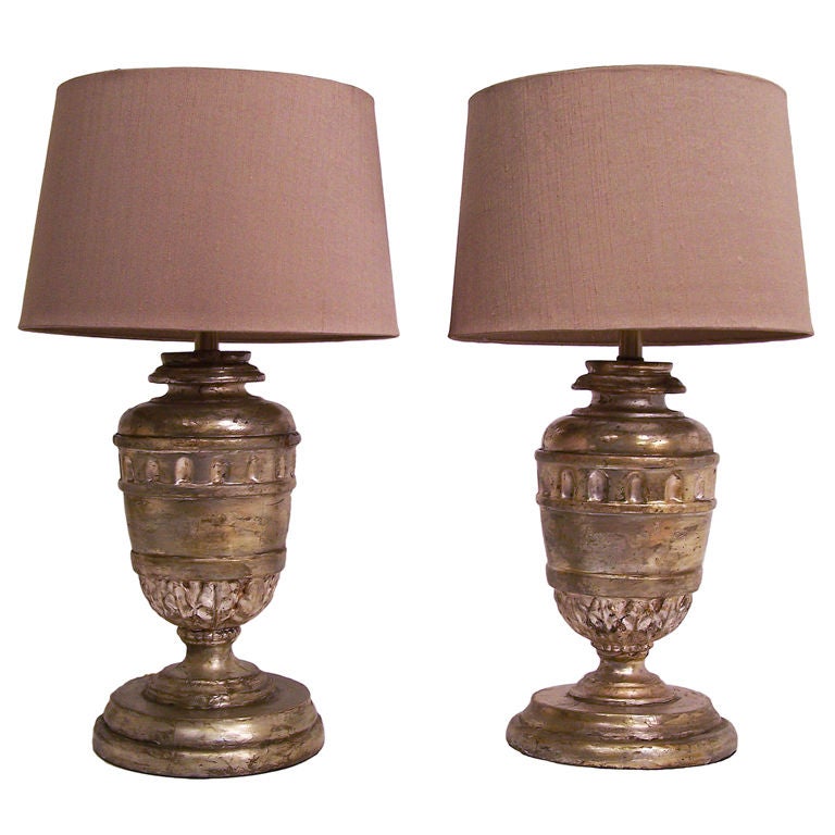 18th Century Silver Gilt Wood Urn Lamps For Sale