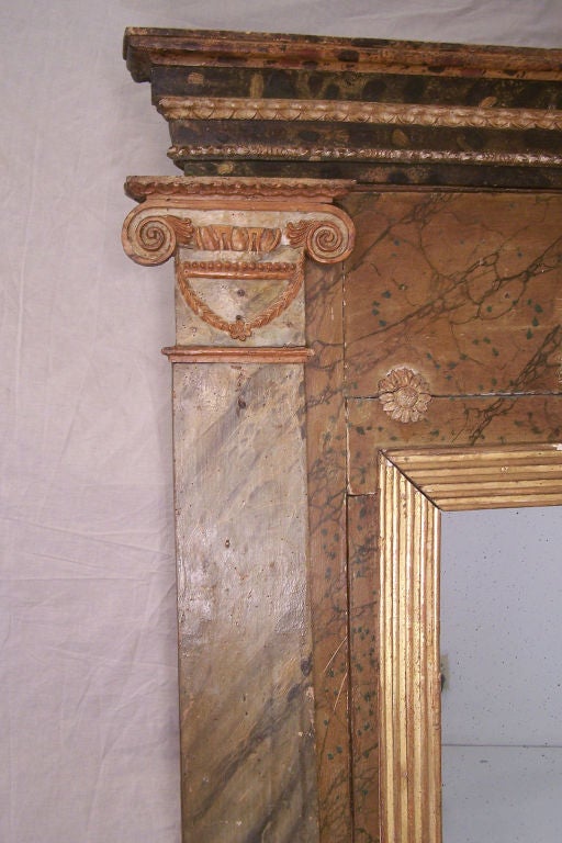 Großer italienischer bemalter Spiegel aus dem 19. Jahrhundert (Vergoldet) im Angebot