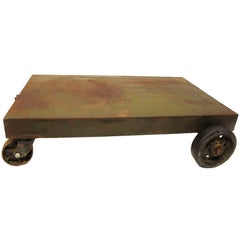 Vintage Industrial Iron Cart Coffee Table