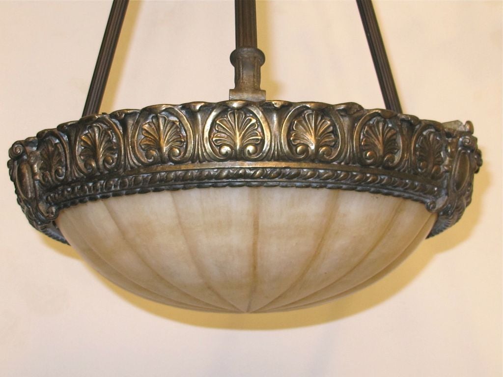 Carved Alabaster Light Fixture In Excellent Condition For Sale In San Francisco, CA