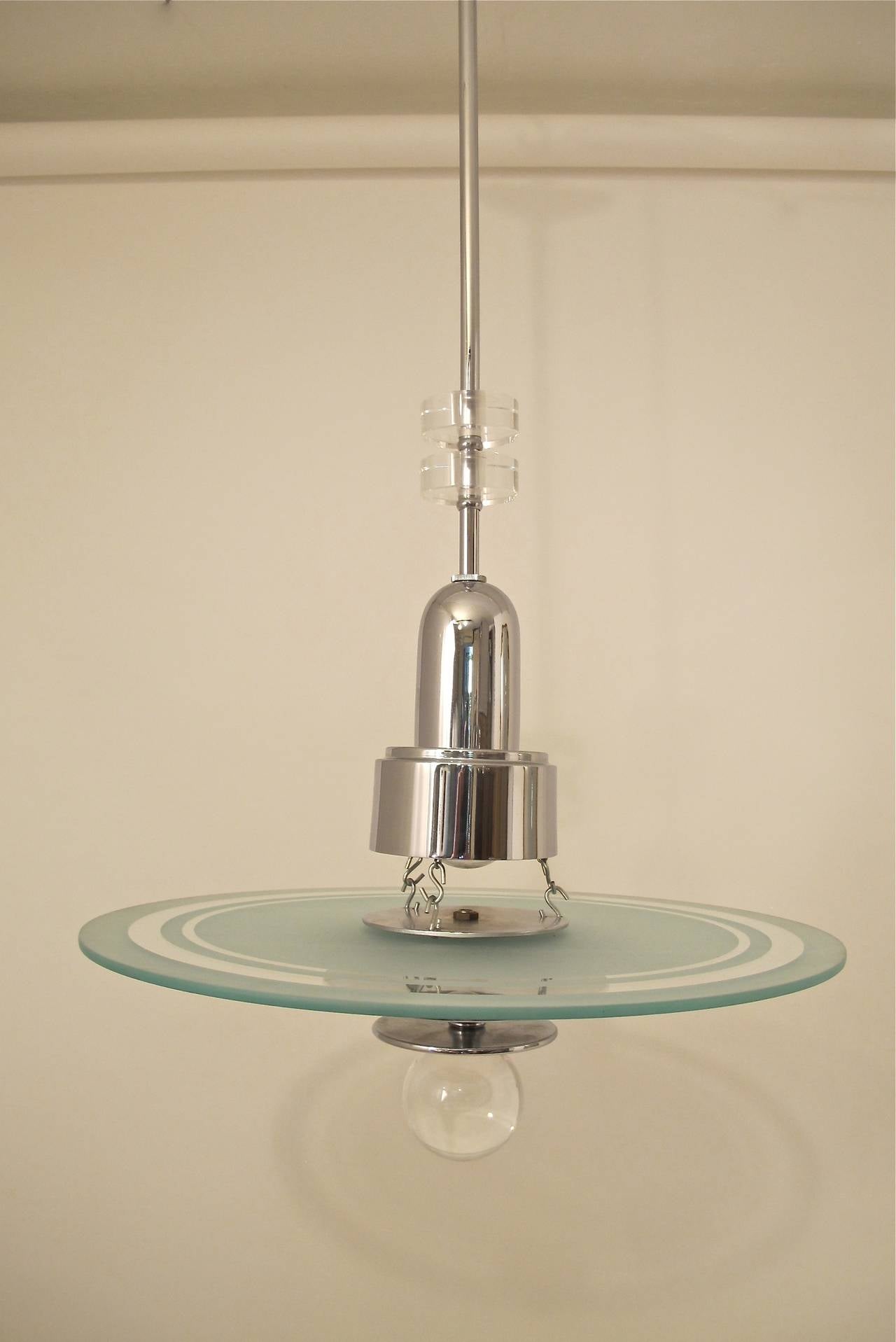 Mid-Century Deco Streamline Moderne Style Chrome and Glass Ceiling  Fixture  In Good Condition In San Francisco, CA