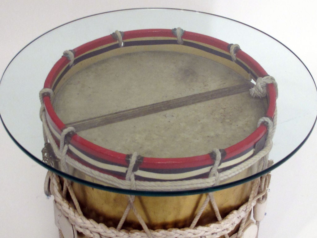 20th Century English Marching Band Brass Drum Side Table