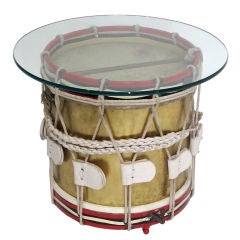 Vintage English Marching Band Brass Drum Side Table