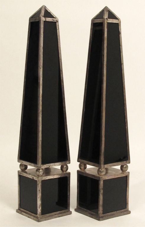Pair of Tall Obelisks in Black Glass