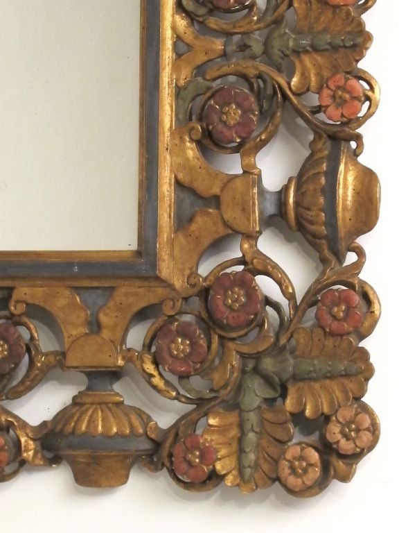 Elaborately Carved and Polychromed Italian Mirror In Excellent Condition In San Francisco, CA