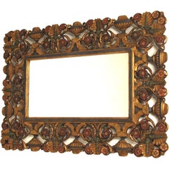 Elaborately Carved and Polychromed Italian Mirror