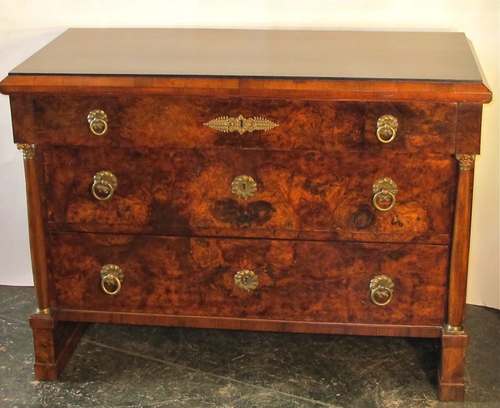Veneer Italian Empire Style Walnut Chest of Drawers, 19th Century, One of a Pair For Sale