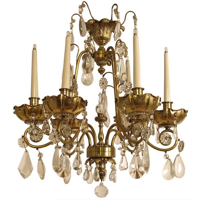 French Bagues Style Brass and Crystal Chandelier