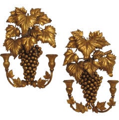 Pair of Italian Gilt Metal and Wood Candle Sconces