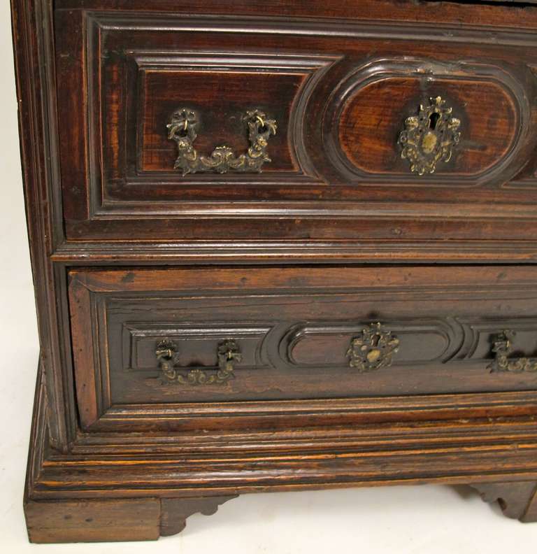 Hand-Carved Italian Walnut Three-Drawer Chest For Sale