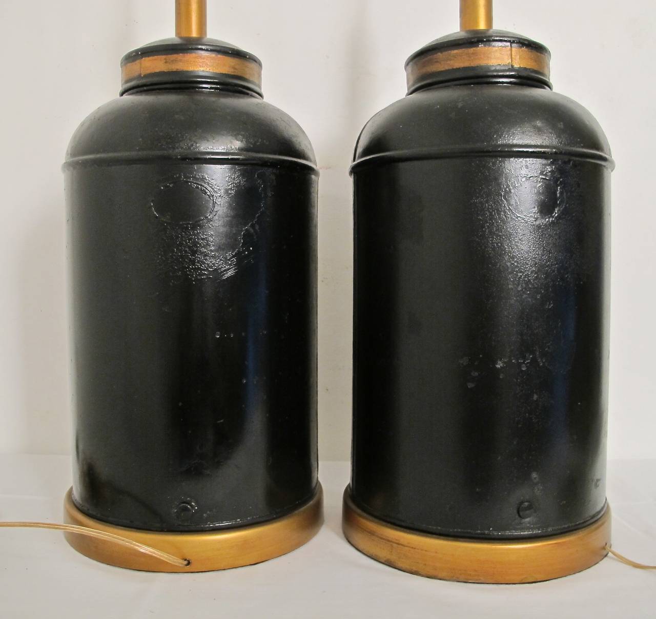 English Antique Painted Tea Canister Lamps, England 19th Century