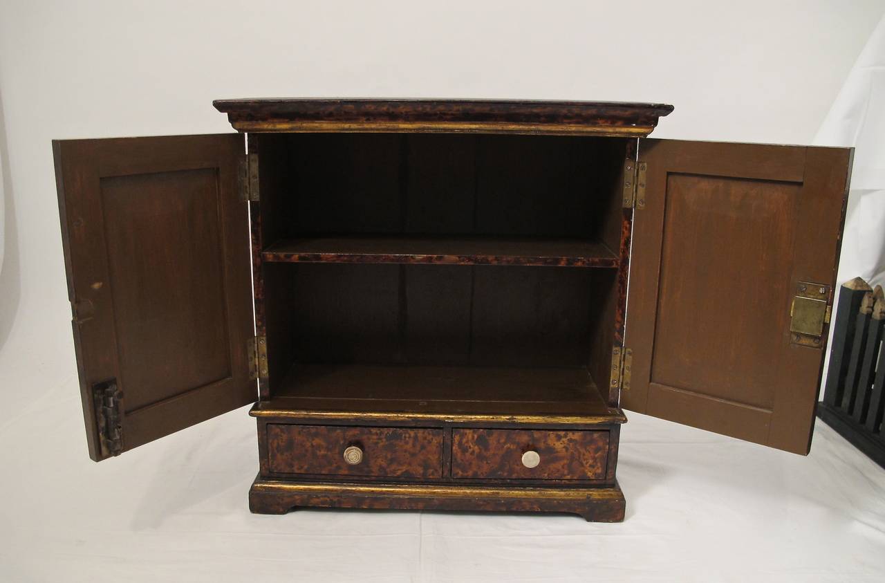 Painted 19th Century Faux Tortoise Shell Miniature Cabinet