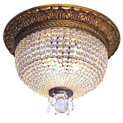 Antique Crystal Beaded and Bronze Flush Mount Light Fixture