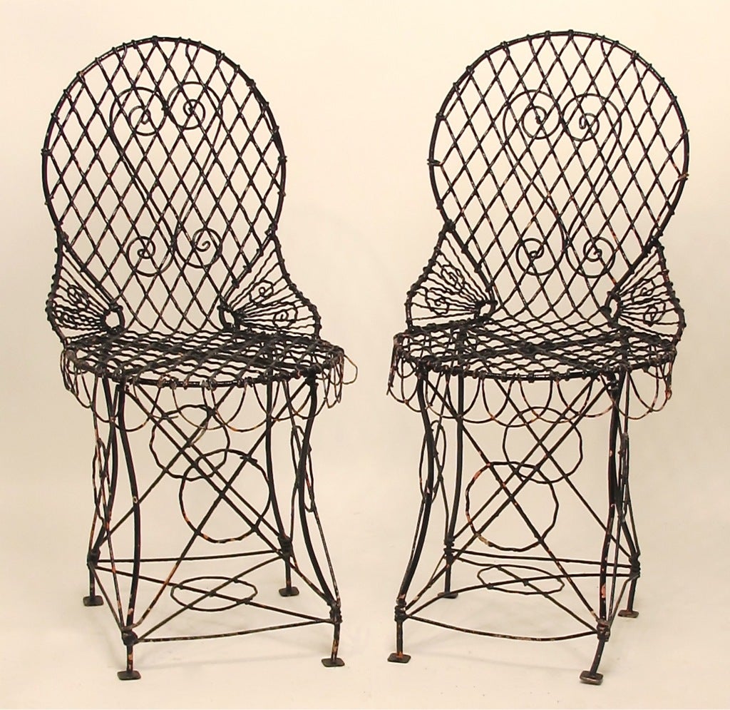 Pair of French Bent Wire Garden Chairs In Good Condition In San Francisco, CA