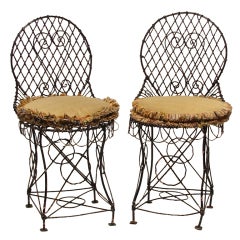 Antique Pair of French Bent Wire Garden Chairs