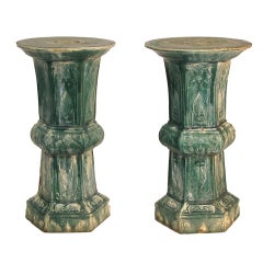 Antique Pair of Chinese Glazed Stoneware Garden Stools/Plant Stands