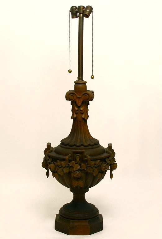 Large Carved Wood Lamp In Excellent Condition For Sale In San Francisco, CA